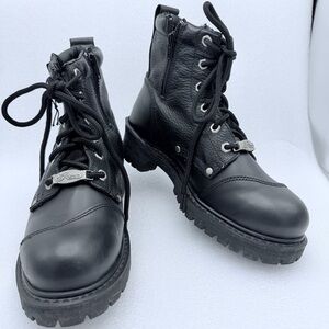 River Road Chunky Motorcycle Boots Black Leather Double Zip